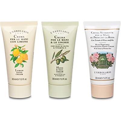 L'Erbolario Crème Mains Coffret Cadeau Femme Set Crème Mains Nourrissante, Boîte Cadeau, Paquet de Voyage Format 3 x 30 ml - Publicité L'Erbolario Crème Mains Coffret Cadeau Femme Set Crème Mains Nourrissante, Boîte Cadeau, Paquet de Voyage Format 3 x 30 ml - Publicité