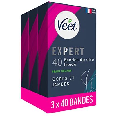 Veet EXPERT 120 Bandes de Cire Froide Corps & Jambes Peaux Sèches Finition Parfaite Epilation Longue Durée Lot de 3x40 bandes - Publicité Veet EXPERT 120 Bandes de Cire Froide Corps & Jambes Peaux Sèches Finition Parfaite Epilation Longue Durée Lot de 3x40 bandes - Publicité