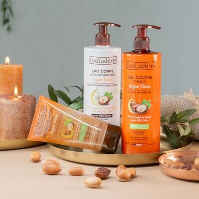 Evoluderm Routine Nourrissante Corps 3 produits Argan Divin Idée Cadeau Femme Ingrédients d'Origine Naturelle Végan Fabrication Française - Publicité Evoluderm Routine Nourrissante Corps 3 produits Argan Divin Idée Cadeau Femme Ingrédients d'Origine Naturelle Végan Fabrication Française - Publicité