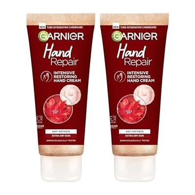 Garnier Lot de 2 crèmes réparatrices intenses pour les mains, sap d'érable canadien et glycérine hydratante, feuilles douces et nourrissantes, restaurateurs extra sèches pour les mains 75 ml - Publicité Garnier Lot de 2 crèmes réparatrices intenses pour les mains, sap d'érable canadien et glycérine hydratante, feuilles douces et nourrissantes, restaurateurs extra sèches pour les mains 75 ml - Publicité