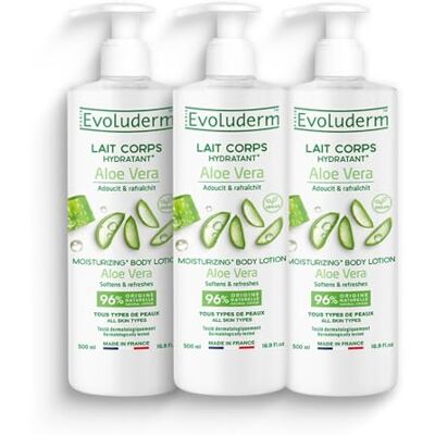 Evoluderm – Lait Corps Hydratant Aloe Vera – 500 ml – 96% d’Origine Naturelle – Végan – Fabrication Française – Lot de 3 x 500 ml - Publicité Evoluderm – Lait Corps Hydratant Aloe Vera – 500 ml – 96% d’Origine Naturelle – Végan – Fabrication Française – Lot de 3 x 500 ml - Publicité