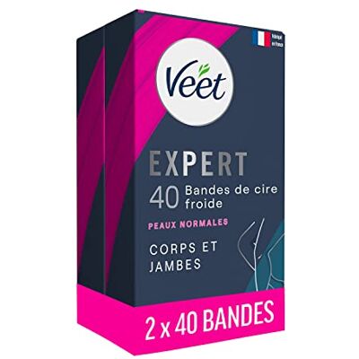 Veet EXPERT Lot de 80 Bandes de Cire Froide Corps & Jambes Peaux Normales Finition Parfaite Epilation Longue Durée Lot de 2x40 bandes - Publicité Veet EXPERT Lot de 80 Bandes de Cire Froide Corps & Jambes Peaux Normales Finition Parfaite Epilation Longue Durée Lot de 2x40 bandes - Publicité