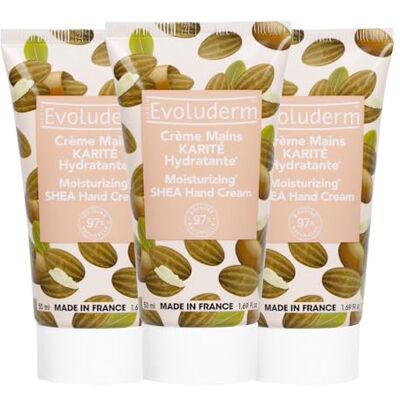 Evoluderm – Crème Mains Karité – 50 ml – 97% d’Origine Naturelle – Végan – Fabrication Française – Lot de 3 x 50 ml - Publicité Evoluderm – Crème Mains Karité – 50 ml – 97% d’Origine Naturelle – Végan – Fabrication Française – Lot de 3 x 50 ml - Publicité