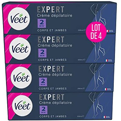 Veet EXPERT Crème Dépilatoire Poils Tenaces Corps & Jambes Agit en 2min Lot de 4x200ml - Publicité Veet EXPERT Crème Dépilatoire Poils Tenaces Corps & Jambes Agit en 2min Lot de 4x200ml - Publicité