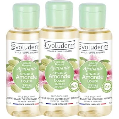 Evoluderm Huile de Beauté à l'Huile d'Amande Douce Huile Végétale Visage, Corps, Cheveux 100 ml 99,8% d’Origine Naturelle Végan Fabrication Française Lot de 3 x 100 ml - Publicité Evoluderm Huile de Beauté à l'Huile d'Amande Douce Huile Végétale Visage, Corps, Cheveux 100 ml 99,8% d’Origine Naturelle Végan Fabrication Française Lot de 3 x 100 ml - Publicité