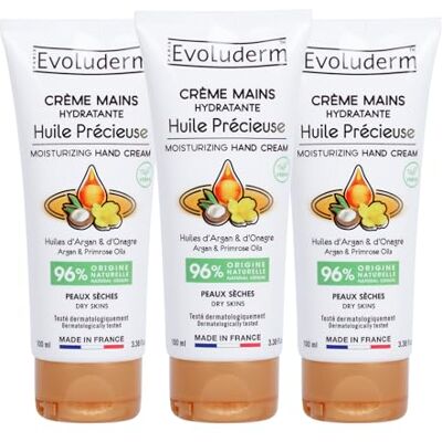 Evoluderm – Crème Mains Hydratante Huile Précieuse – 100 ml – 96% d’Origine Naturelle – Végan – Fabrication Française – Lot de 3 x 100 ml - Publicité Evoluderm – Crème Mains Hydratante Huile Précieuse – 100 ml – 96% d’Origine Naturelle – Végan – Fabrication Française – Lot de 3 x 100 ml - Publicité