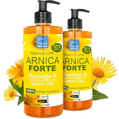 bleu & marine Bretania Gel concentré d'Arnica FORTE 90% d'extrait d'Arnica BIO issu de l'Agriculture Biologique. Gel de Massage pour les Muscles et les Articulations. Hydratant pour la Peau Formato Familiar 2 x 200 ml - Publicité bleu & marine Bretania Gel concentré d'Arnica FORTE 90% d'extrait d'Arnica BIO issu de l'Agriculture Biologique. Gel de Massage pour les Muscles et les Articulations. Hydratant pour la Peau Formato Familiar 2 x 200 ml - Publicité