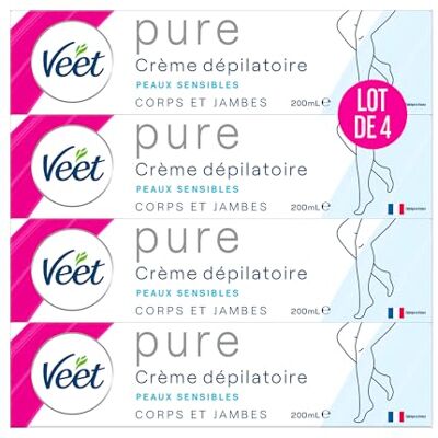 Veet PURE Crème Dépilatoire Corps & Jambes Peaux Sensibles Sans Odeur d'Amoniaque Lot de 4x200ml - Publicité Veet PURE Crème Dépilatoire Corps & Jambes Peaux Sensibles Sans Odeur d'Amoniaque Lot de 4x200ml - Publicité