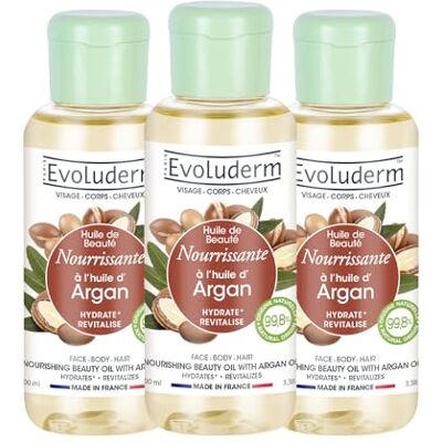 Evoluderm – Huile de Beauté Nourrissante à l’huile d’Argan – Huile Végétale Visage, Corps, Cheveux 100 ml – 99,8% d’Origine Naturelle – Végan – Fabrication Française Lot de 3 x 100 ml - Publicité Evoluderm – Huile de Beauté Nourrissante à l’huile d’Argan – Huile Végétale Visage, Corps, Cheveux 100 ml – 99,8% d’Origine Naturelle – Végan – Fabrication Française Lot de 3 x 100 ml - Publicité