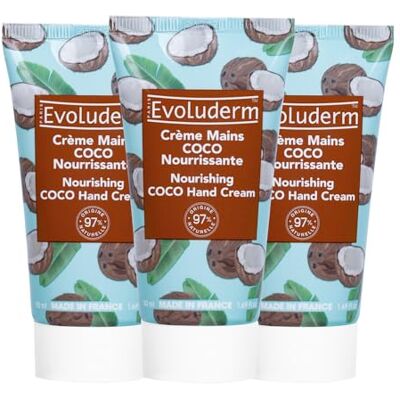 Evoluderm – Crème Mains Coco – 50 ml – 97% d’Origine Naturelle – Végan – Fabrication Française – Lot de 3 x 50 ml - Publicité Evoluderm – Crème Mains Coco – 50 ml – 97% d’Origine Naturelle – Végan – Fabrication Française – Lot de 3 x 50 ml - Publicité
