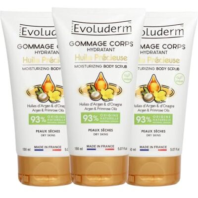 Evoluderm Gommage Corps Hydratant Huile Précieuse 150 ml 93% d’Origine Naturelle Végan Fabrication Française Lot de 3 x 150 ml - Publicité Evoluderm Gommage Corps Hydratant Huile Précieuse 150 ml 93% d’Origine Naturelle Végan Fabrication Française Lot de 3 x 150 ml - Publicité