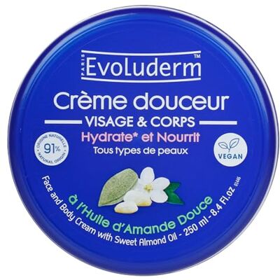 Evoluderm Crème Douceur Visage et Corps 250 ml 91% d'Origine Naturelle Végan Fabrication Française - Publicité Evoluderm Crème Douceur Visage et Corps 250 ml 91% d'Origine Naturelle Végan Fabrication Française - Publicité