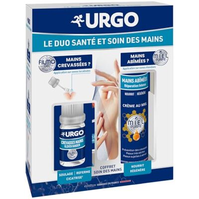 Urgo Pack Duo santé et soin des soins Filmogel Crevasses +Crème Mains miel - Publicité Urgo Pack Duo santé et soin des soins Filmogel Crevasses +Crème Mains miel - Publicité