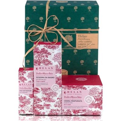 Helan Coffret cadeau Dolce Muschio pour femme et homme comprenant une crème parfumée pour le corps, un parfum, une mousse de bain pour le corps et les cheveux, un soin corporel Dolce Muschio, et un sy - Publicité Helan Coffret cadeau Dolce Muschio pour femme et homme comprenant une crème parfumée pour le corps, un parfum, une mousse de bain pour le corps et les cheveux, un soin corporel Dolce Muschio, et un sy - Publicité