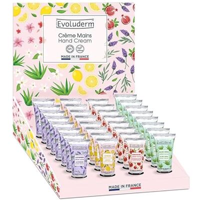 Evoluderm Présentoir Crèmes Mains Gourmandes 24 Crèmes Mains 30ml + 1 Présentoir Trésors Méditerranéens - Publicité Evoluderm Présentoir Crèmes Mains Gourmandes 24 Crèmes Mains 30ml + 1 Présentoir Trésors Méditerranéens - Publicité