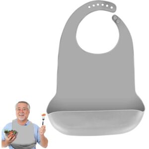 SARAHLOUISEJENKINSLTD Bavoir en silicone lavable, réutilisable, pour adultes, hommes, femmes, bavoirs imperméables pour adultes, personnes âgées et handicapées (gris) - Publicité SARAHLOUISEJENKINSLTD Bavoir en silicone lavable, réutilisable, pour adultes, hommes, femmes, bavoirs imperméables pour adultes, personnes âgées et handicapées (gris) - Publicité