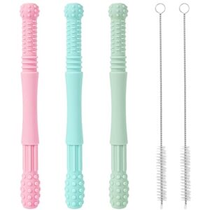 YSDYY Lot de 3 tubes de dentition pour bébé, 2 brosses de nettoyage, bâtons de dentition en silicone, jouets de dentition sensoriels, aide à la dentition pour bébé, jouets de dentition pour bébés - Publicité YSDYY Lot de 3 tubes de dentition pour bébé, 2 brosses de nettoyage, bâtons de dentition en silicone, jouets de dentition sensoriels, aide à la dentition pour bébé, jouets de dentition pour bébés - Publicité
