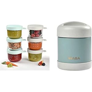 Béaba , Coffret de 6 Portions Verre, Made in France, Repas Enfant/Bébé, Extra-résistant, 150mL,Dark Blue/Light Mist & Portion de Conservation Repas Bébé/Enfant, 300 mL, Light mist/Eucalyptus green - Publicité