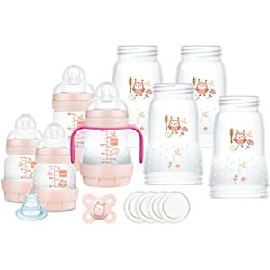 MAM Biberon Easy Start Lot de 8 biberons en formats de 130 ml, 160 ml et 260 ml, 1 sucette de démarrage nano, 4 tampons d'étanchéité, 1 bec extra doux et poignées, couleur rose, 730 g - Publicité