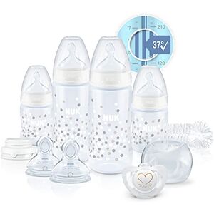 Nuk Perfect Start First Choice+ Baby Bottles Set, 0-18 Months, 4 Temperature Control Bottles, Dummy, Bottle Brush & More, BPA-Free, 10 Count, White - Publicité Nuk Perfect Start First Choice+ Baby Bottles Set, 0-18 Months, 4 Temperature Control Bottles, Dummy, Bottle Brush & More, BPA-Free, 10 Count, White - Publicité