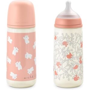 Suavinex , Lot de 2 Biberons de 360 ml, Tétine Symétrique SX Pro en Silicone avec Valve Anticolique, Débit Dense (L), Convient aux bouillies/purées liquides. Bébés +6 Mois. Birdies et Wild&Free, Rose - Publicité Suavinex , Lot de 2 Biberons de 360 ml, Tétine Symétrique SX Pro en Silicone avec Valve Anticolique, Débit Dense (L), Convient aux bouillies/purées liquides. Bébés +6 Mois. Birdies et Wild&Free, Rose - Publicité