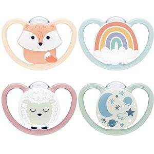 Nuk Space Day & Night Tétine pour bébé 0-6 mois Sucettes phosphorescentes avec aérations extra-larges pour les peaux sensibles Renard & Mouton Lot de 4 - Publicité Nuk Space Day & Night Tétine pour bébé 0-6 mois Sucettes phosphorescentes avec aérations extra-larges pour les peaux sensibles Renard & Mouton Lot de 4 - Publicité