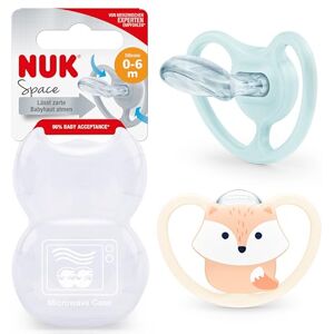 Nuk Space Baby Lot de 2 tétines avec ventilation supplémentaire pour peau sensible et sensible Silicone sans BPA Renard 0 à 6 mois - Publicité Nuk Space Baby Lot de 2 tétines avec ventilation supplémentaire pour peau sensible et sensible Silicone sans BPA Renard 0 à 6 mois - Publicité