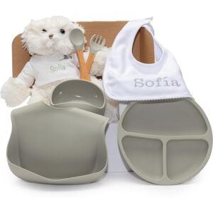 BebeDeParis Cadeaux écologique personnalisé pour bébé, set de cadeaux pour garçon/fille, vaisselle en silicone + accessoires personnalisés (Gris, Vaisselle + Bavoir + Peluche) - Publicité BebeDeParis Cadeaux écologique personnalisé pour bébé, set de cadeaux pour garçon/fille, vaisselle en silicone + accessoires personnalisés (Gris, Vaisselle + Bavoir + Peluche) - Publicité