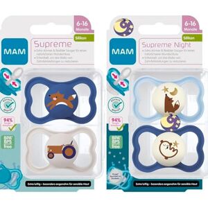 MAM Sucette Supreme 6-16 mois, Dental Sucette, lot de 4, 2 étui de stérilisation - Publicité MAM Sucette Supreme 6-16 mois, Dental Sucette, lot de 4, 2 étui de stérilisation - Publicité