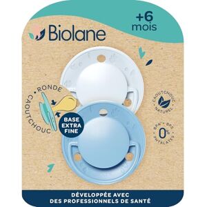 Biolane Tétines rondes Sucettes extra-fines 6 mois et plus Bleu bicolore Téterelle en caoutchouc naturel Respect du développement bucco-dentaire Douces et confortables - Publicité Biolane Tétines rondes Sucettes extra-fines 6 mois et plus Bleu bicolore Téterelle en caoutchouc naturel Respect du développement bucco-dentaire Douces et confortables - Publicité