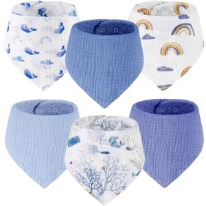 Yukkidds Bavoirs Bébé Naissance 6 Pièces Bandana en Mousseline Douce et Hautement Absorbante Réglables pour Nouveau-Né Garçons et Filles Arc-en-ciel Bleu - Publicité Yukkidds Bavoirs Bébé Naissance 6 Pièces Bandana en Mousseline Douce et Hautement Absorbante Réglables pour Nouveau-Né Garçons et Filles Arc-en-ciel Bleu - Publicité
