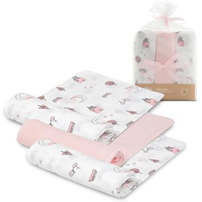 Interbaby · Lot 3 Gazes en Bambou MOON rose pour Nouveau-né et bébé · 55x70 cm · Bambou & Coton - Publicité Interbaby · Lot 3 Gazes en Bambou MOON rose pour Nouveau-né et bébé · 55x70 cm · Bambou & Coton - Publicité