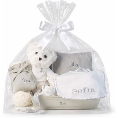 BebeDeParis Layette pour Nouveau-né – Panier Cadeau Bébé Sucette Personnalisée avec et Bavoir Personnalisé avec le prénom du Bébé Gris - Publicité BebeDeParis Layette pour Nouveau-né – Panier Cadeau Bébé Sucette Personnalisée avec et Bavoir Personnalisé avec le prénom du Bébé Gris - Publicité