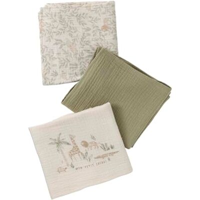 Vertbaudet Lot De 3 Langes En Gaze De Coton beige imprimé TU - Publicité Vertbaudet Lot De 3 Langes En Gaze De Coton beige imprimé TU - Publicité