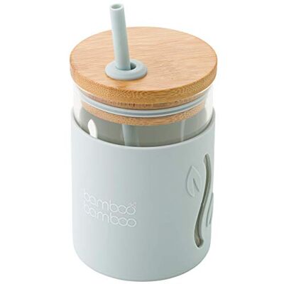 bamboo bamboo Gobelet en verre avec paille et bambou couvercle, gobelet transitionnel d'une capacité de 11,8 oz pour le lait, le jus de fruit, l'eau ou les smoothies -avec manchon en silicone résistant aux chocs. Publicité bamboo bamboo Gobelet en verre avec paille et bambou couvercle, gobelet transitionnel d'une capacité de 11,8 oz pour le lait, le jus de fruit, l'eau ou les smoothies -avec manchon en silicone résistant aux chocs. Publicité