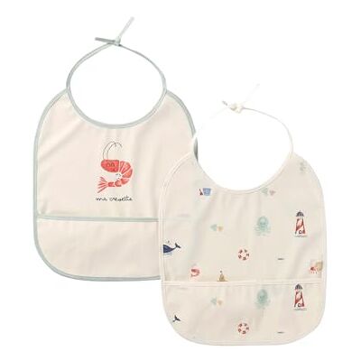 VERTBAUDET Lot de 2 Bavoirs Bébé Ronds Plastifiés Poche Bord de mer TU - Publicité VERTBAUDET Lot de 2 Bavoirs Bébé Ronds Plastifiés Poche Bord de mer TU - Publicité