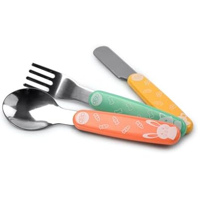 dBb Remond Set 3 Couverts Bébé En Inox Cuillère Fourchette Couteau Bouts Arrondis Manches Ergonomiques Légers Apprentissage Autonomie Alimentaire Dès 12 Mois Couleurs Mint Jaune Orange - Publicité dBb Remond Set 3 Couverts Bébé En Inox Cuillère Fourchette Couteau Bouts Arrondis Manches Ergonomiques Légers Apprentissage Autonomie Alimentaire Dès 12 Mois Couleurs Mint Jaune Orange - Publicité