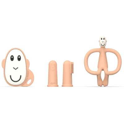 Matchstick Monkey , Antimicrobial Teething Starter Set 1 Flat Face Teether, 1 Animal Teether, 2 Silicone Finger Toothbrushes, 3 Months Old+, Peach - Publicité Matchstick Monkey , Antimicrobial Teething Starter Set 1 Flat Face Teether, 1 Animal Teether, 2 Silicone Finger Toothbrushes, 3 Months Old+, Peach - Publicité