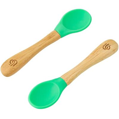 bamboo bamboo ® Lot de 2 Cuillères de Diversification pour Bébé Bambou avec Embouts en Silicone Souple Manches Ergonomiques à Prise Facile Sans BPA (Lot de 2, Vert) - Publicité bamboo bamboo ® Lot de 2 Cuillères de Diversification pour Bébé Bambou avec Embouts en Silicone Souple Manches Ergonomiques à Prise Facile Sans BPA (Lot de 2, Vert) - Publicité