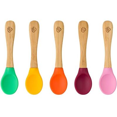 bamboo bamboo ® Lot de 5 Cuillères de Diversification pour Bébé Bambou avec Embouts en Silicone Souple Manches Ergonomiques à Prise Facile Sans BPA (Lot de 5, Sans Bleu) - Publicité bamboo bamboo ® Lot de 5 Cuillères de Diversification pour Bébé Bambou avec Embouts en Silicone Souple Manches Ergonomiques à Prise Facile Sans BPA (Lot de 5, Sans Bleu) - Publicité