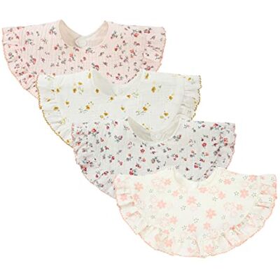 Nishine 4 pcs Bavettes en mousseline pour bébé Bavettes en coton rotatives à 360 degrés Bavettes de dentition pour garçon fille(Set de fleurs) - Publicité Nishine 4 pcs Bavettes en mousseline pour bébé Bavettes en coton rotatives à 360 degrés Bavettes de dentition pour garçon fille(Set de fleurs) - Publicité
