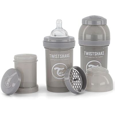 Twistshake Biberons Anti-Coliques Avec Récipient Pour Lait En Poudre Et Mélangeur 2x 180ml Tétine En Silicone À Débit Lent Biberon Sans BPA 0+ Mois Gris - Publicité Twistshake Biberons Anti-Coliques Avec Récipient Pour Lait En Poudre Et Mélangeur 2x 180ml Tétine En Silicone À Débit Lent Biberon Sans BPA 0+ Mois Gris - Publicité