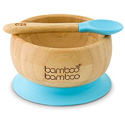 bamboo bamboo Ensemble Bols de Sevrage et Cuillères pour Bébés Avec Anneau d’aspiration en Silicone, Bols pour Tout-petits avec Cuillère pour Bébés à partir de 6 mois (Bleu) - Publicité bamboo bamboo Ensemble Bols de Sevrage et Cuillères pour Bébés Avec Anneau d’aspiration en Silicone, Bols pour Tout-petits avec Cuillère pour Bébés à partir de 6 mois (Bleu) - Publicité