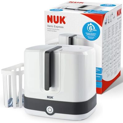 Nuk Vario Express Stérilisateur de biberons Stérilise à la vapeur jusqu'à 6 biberons et accessoires en 6 minutes Arrêt automatique Panier et tiges amovibles - Publicité Nuk Vario Express Stérilisateur de biberons Stérilise à la vapeur jusqu'à 6 biberons et accessoires en 6 minutes Arrêt automatique Panier et tiges amovibles - Publicité