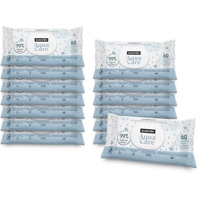 Suavinex , Lingettes Bébé Aqua Care, Lot de 14 x 60 (840 Unités), Lingettes 99% Eau, Fibres Origine Végétale, Hydratent, Sans Parfum ni Alcool, Testées Dermatologiquement, Convient Peaux Sensibles - Publicité Suavinex , Lingettes Bébé Aqua Care, Lot de 14 x 60 (840 Unités), Lingettes 99% Eau, Fibres Origine Végétale, Hydratent, Sans Parfum ni Alcool, Testées Dermatologiquement, Convient Peaux Sensibles - Publicité