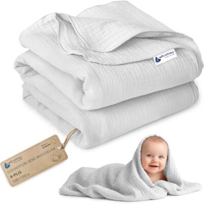 Medi Partners Mousseline Couverture Bebe 100x150cm Couvertures de Bébé Plaid Enfant Nouveau-né 100% Coton pour Cadeau Naissance Multifonctionnel Bilatéral pour Landaus(Gris) - Publicité Medi Partners Mousseline Couverture Bebe 100x150cm Couvertures de Bébé Plaid Enfant Nouveau-né 100% Coton pour Cadeau Naissance Multifonctionnel Bilatéral pour Landaus(Gris) - Publicité