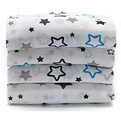 Clevere Kids baby-collection ClevereKids Langes bébé en mousseline SUPERIOR de coton imprimé d'étoiles Lot de 4 00 x 80 cm double tissage certifié Oeko-Tex Standard 100 (Asterion navy-aqua) - Publicité Clevere Kids baby-collection ClevereKids Langes bébé en mousseline SUPERIOR de coton imprimé d'étoiles Lot de 4 00 x 80 cm double tissage certifié Oeko-Tex Standard 100 (Asterion navy-aqua) - Publicité