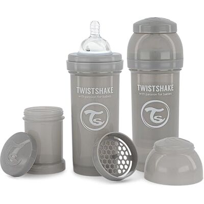 Twistshake Biberons Anti-Coliques Avec Récipient Pour Lait En Poudre Et Mélangeur 2x 260ml Tétine En Silicone À Débit Moyen Biberon Sans BPA 2+ Mois Gris - Publicité Twistshake Biberons Anti-Coliques Avec Récipient Pour Lait En Poudre Et Mélangeur 2x 260ml Tétine En Silicone À Débit Moyen Biberon Sans BPA 2+ Mois Gris - Publicité