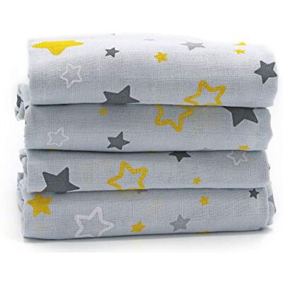 Clevere Kids baby-collection ClevereKids Langes bébé en mousseline SUPERIOR de coton imprimé d'étoiles Lot de 4 00 x 80 cm double tissage certifié Oeko-Tex Standard 100 (Asterion gris-jaune) - Publicité Clevere Kids baby-collection ClevereKids Langes bébé en mousseline SUPERIOR de coton imprimé d'étoiles Lot de 4 00 x 80 cm double tissage certifié Oeko-Tex Standard 100 (Asterion gris-jaune) - Publicité