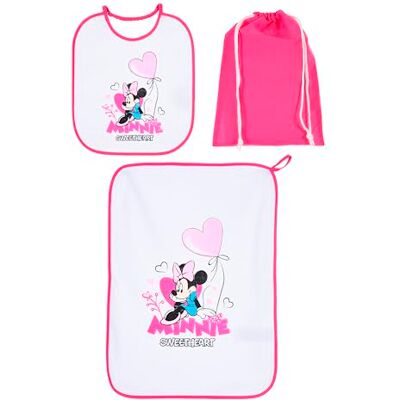 Disney Minnie Mouse Lot de 3 bavoirs et serviette avec sac, rose, motif Mickey Mouse Minnie Sweetheart, rose, Taille Unique - Publicité Disney Minnie Mouse Lot de 3 bavoirs et serviette avec sac, rose, motif Mickey Mouse Minnie Sweetheart, rose, Taille Unique - Publicité